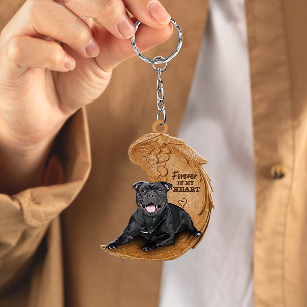 black Staffordshire Bull Terrier Forever In My Heart Flat Acrylic Keychain