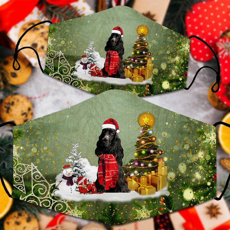 black cocker spaniel Merry Christmas Face Mask