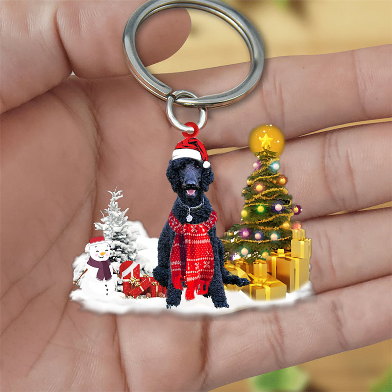 black poodle Early Merry Christma Acrylic Keychain