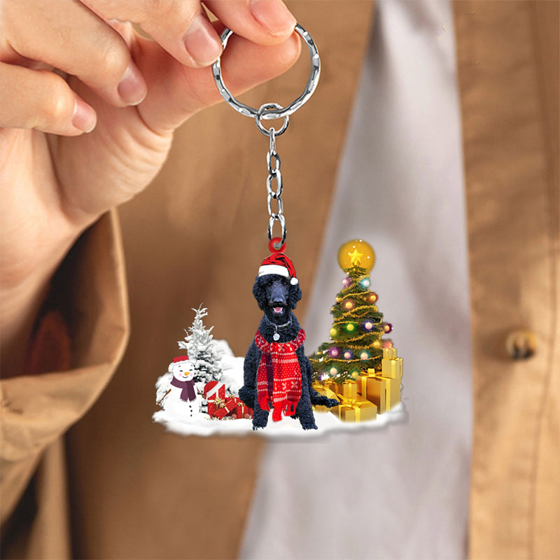 black poodle Early Merry Christma Acrylic Keychain