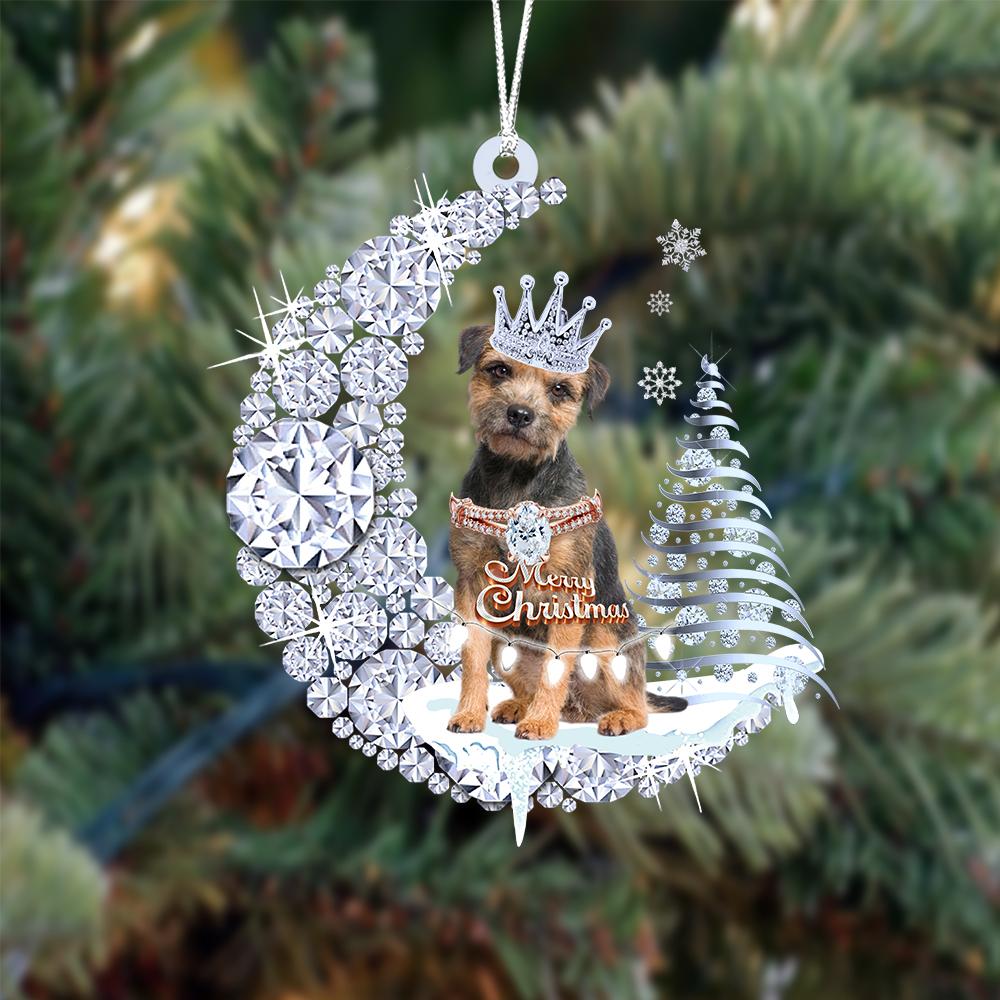 Border Terrier Diamond Moon Merry Christmas Ornament