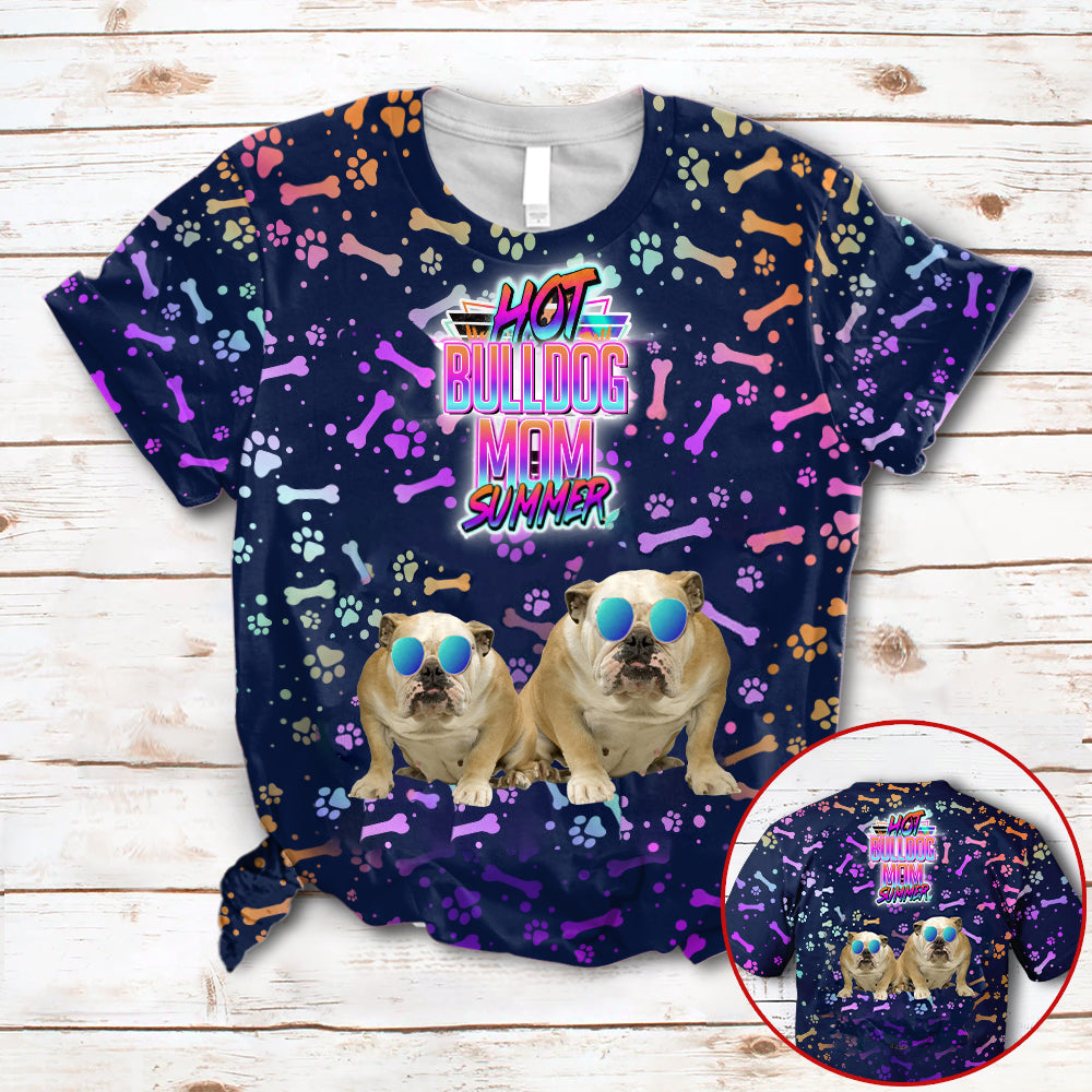 Hot bulldog Mom Summer Neon Tropical Desing 3D All Over Print T-Shirt