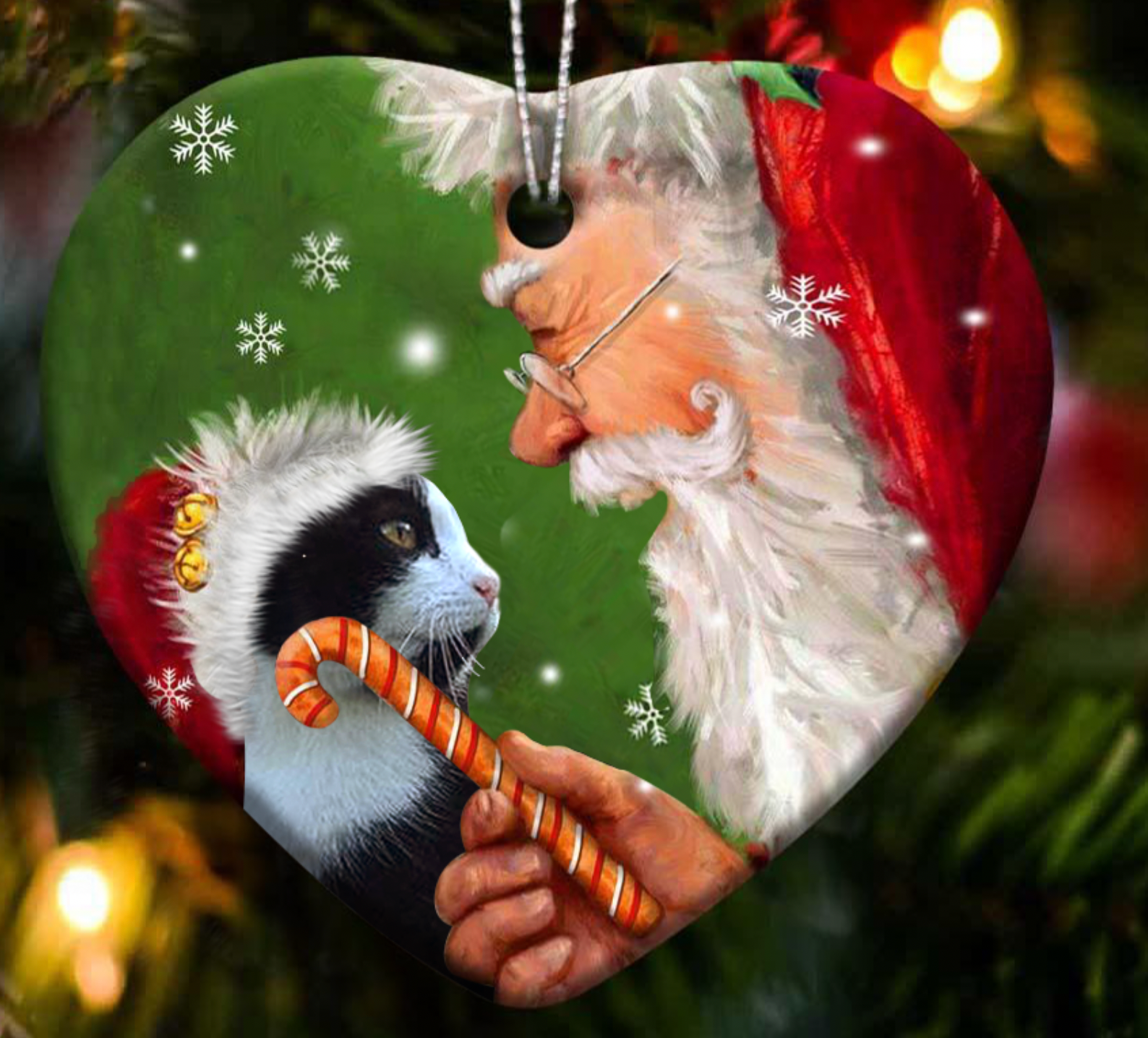 Little Tuxedo Cat Happy Heart Ornament For Cat Lovers