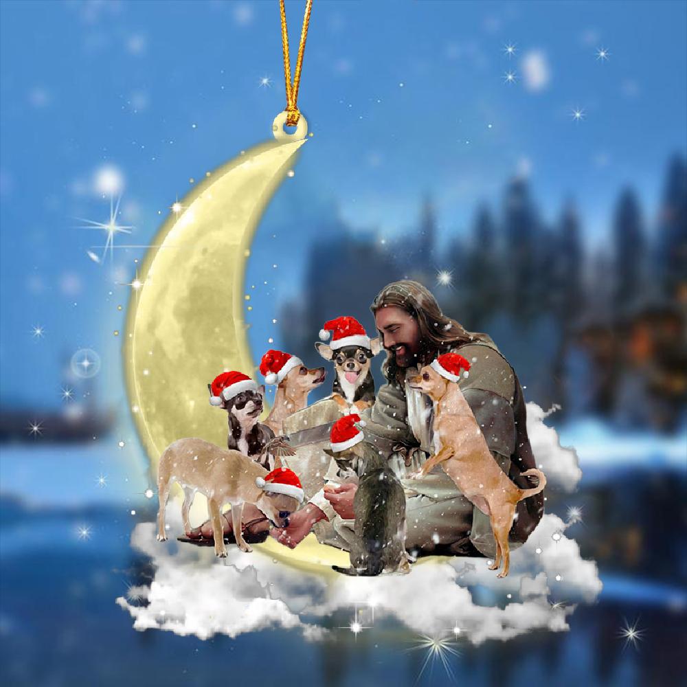 Jesus Surrounded By Chihuahuas02 On The Moon Ornament