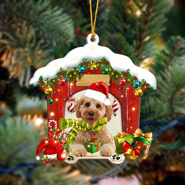 cockapoo In Red Wood House Christmas Ornament - OKBANDS