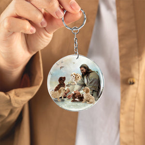 Jesus Surrounded By cockapoos-Round Resin Epoxy Metal Keychain