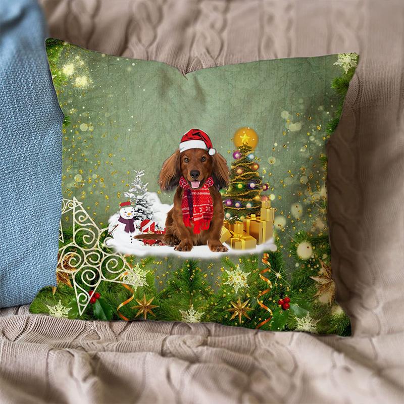 dachshund Merry Christmas Pillow Case