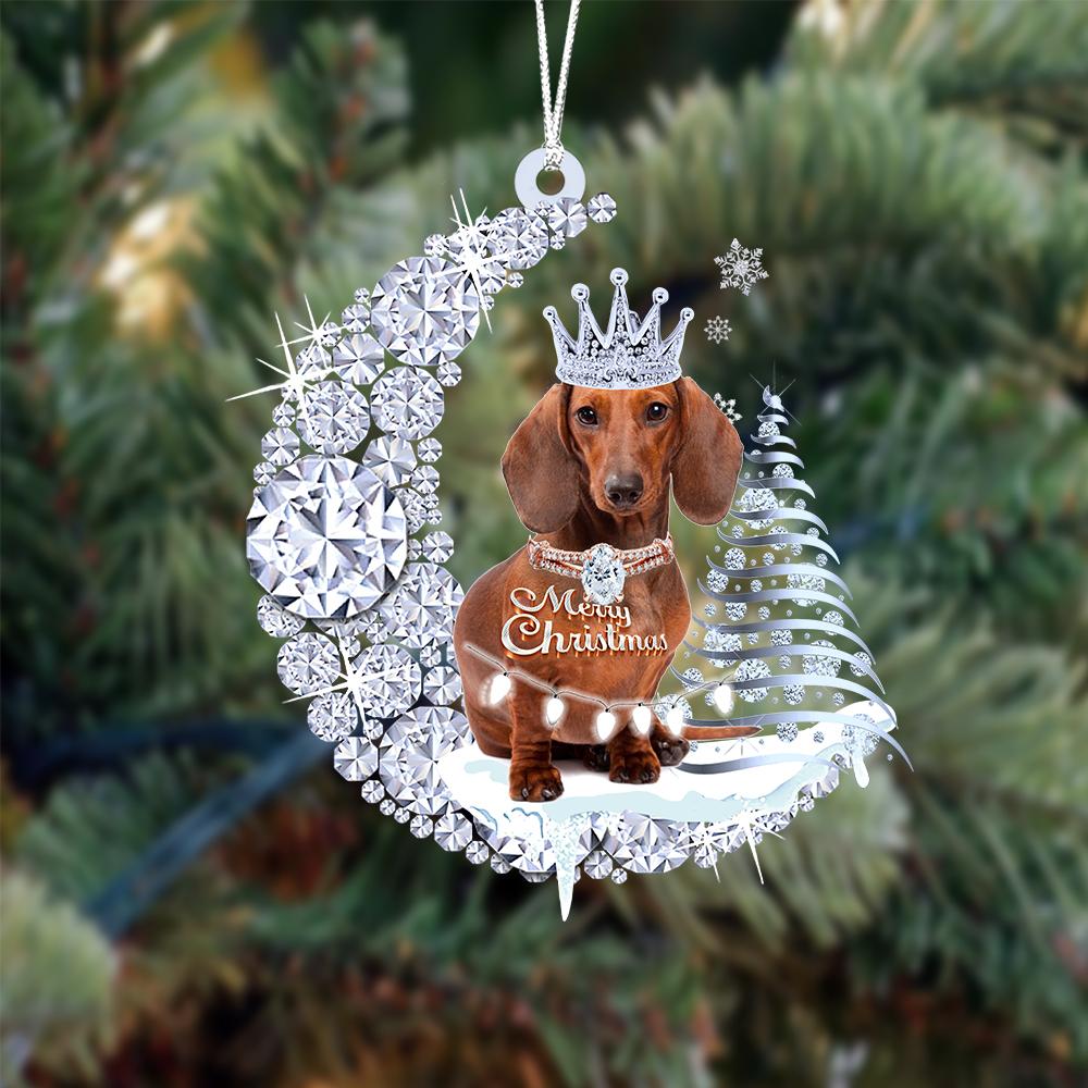 Dachshund Diamond Moon Merry Christmas Ornament
