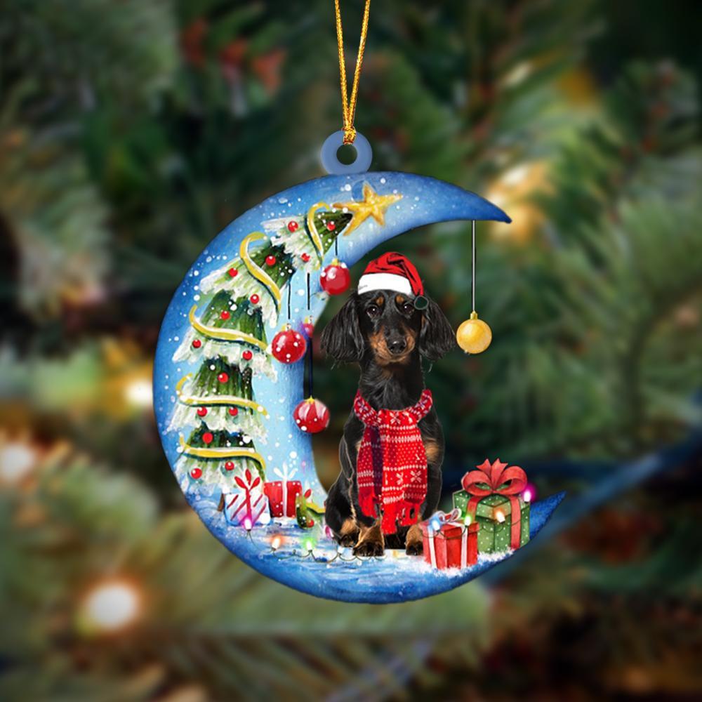 dachshund Sits On The Moon Merry Christmas Hanging Ornament