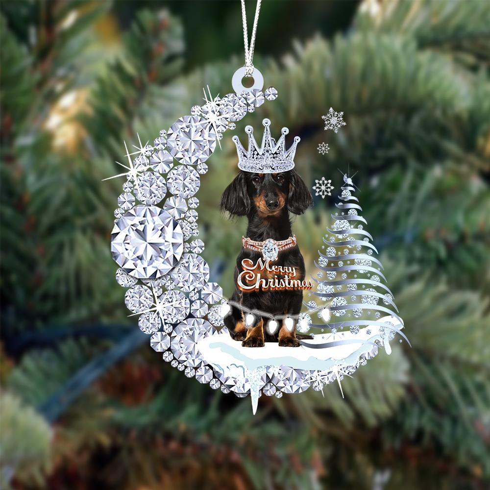 Dachshund Diamond Moon Merry Christmas Ornament
