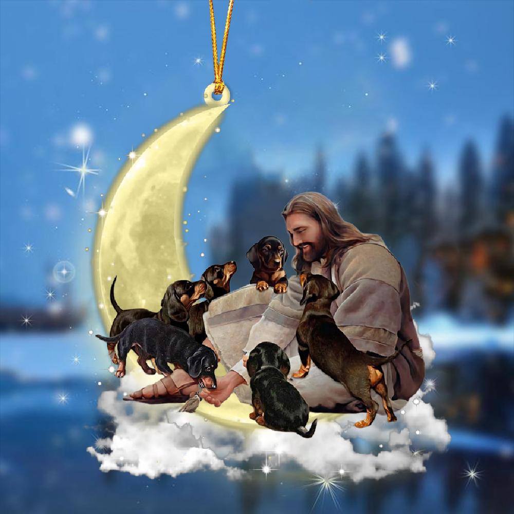 Jesus Surrounded By dachshunds On The Moon Ornament