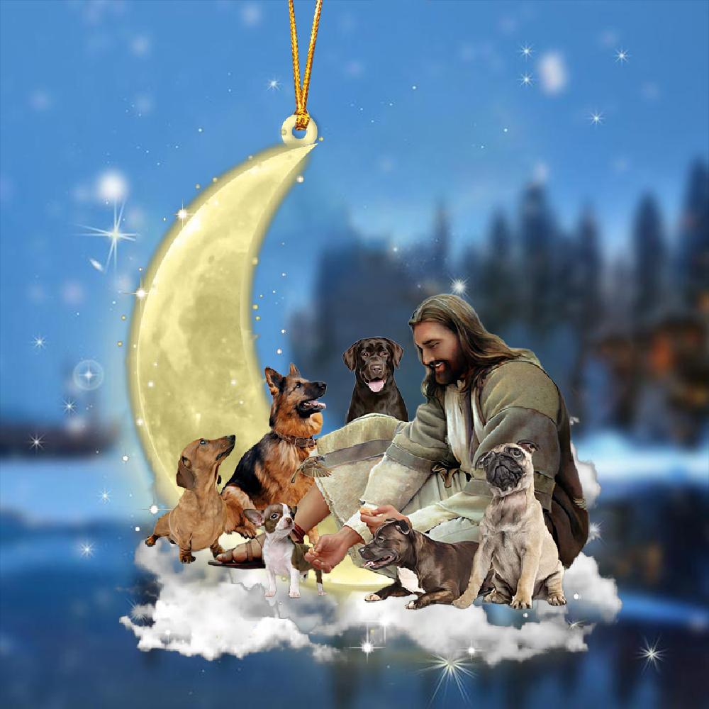 Jesus Surrounded By dogs On The Moon Ornament