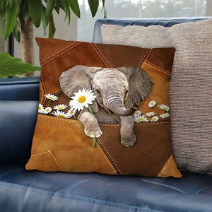 Elephant Holding Daisy Pillow Case