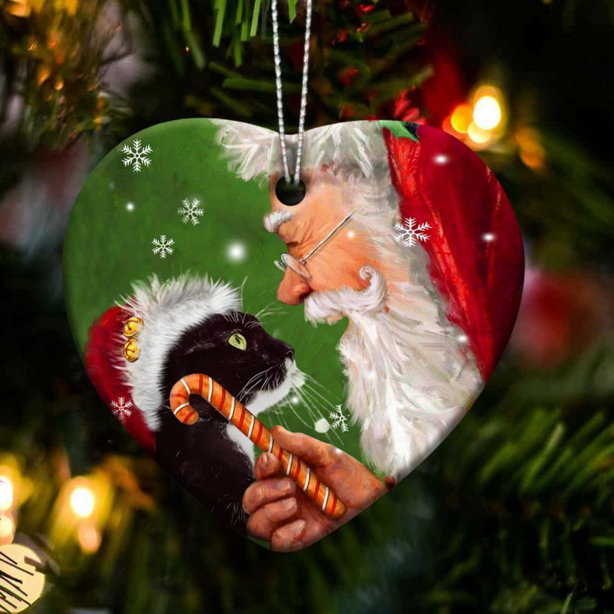 Black Cat Happy Heart Ornament For Cat Lovers