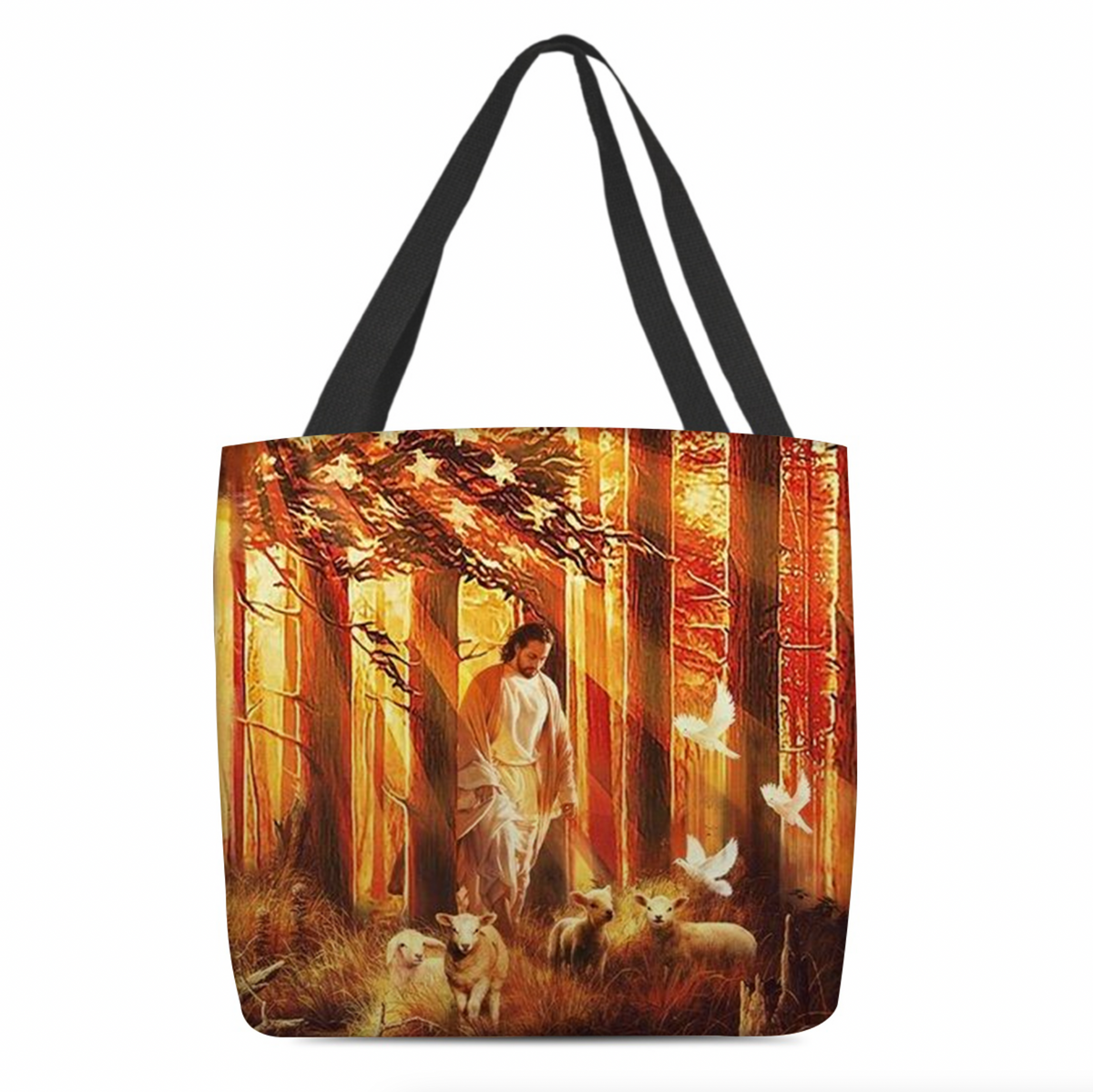 Jesus-Walking with the lambs Tote Bag