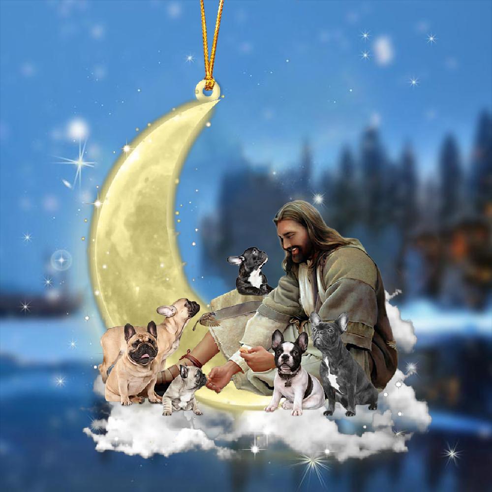 Jesus Surrounded By french bulldogs On The Moon Ornament