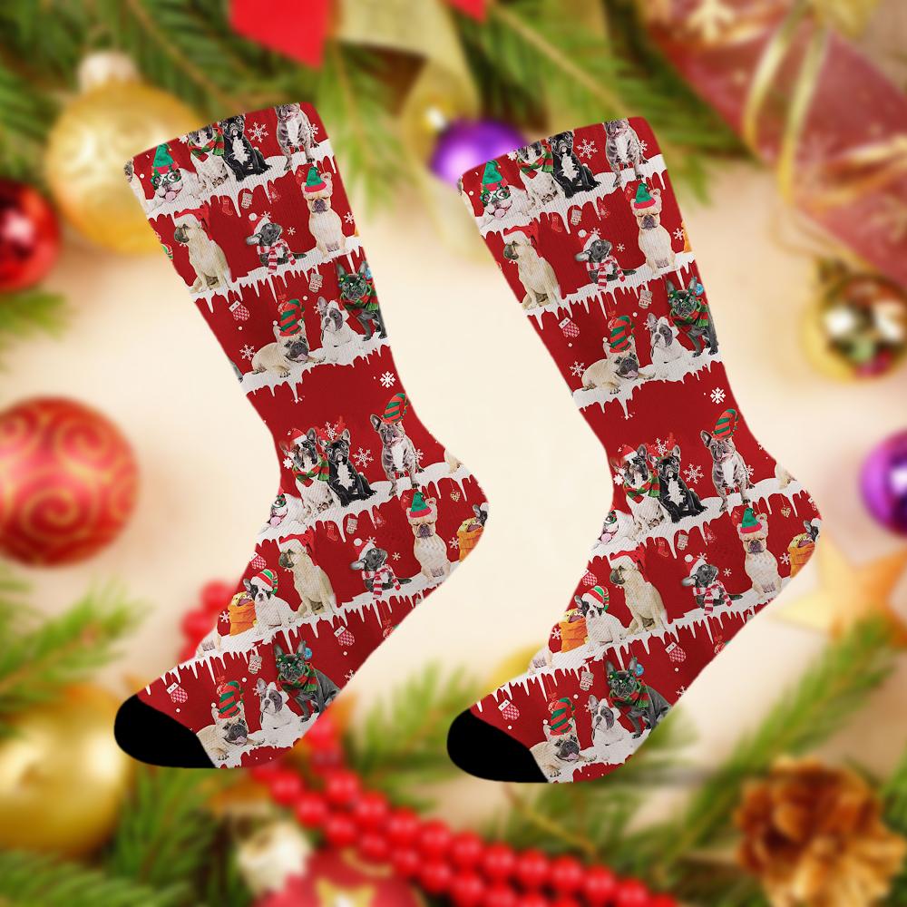 French Bulldog Merry Christmas Socks