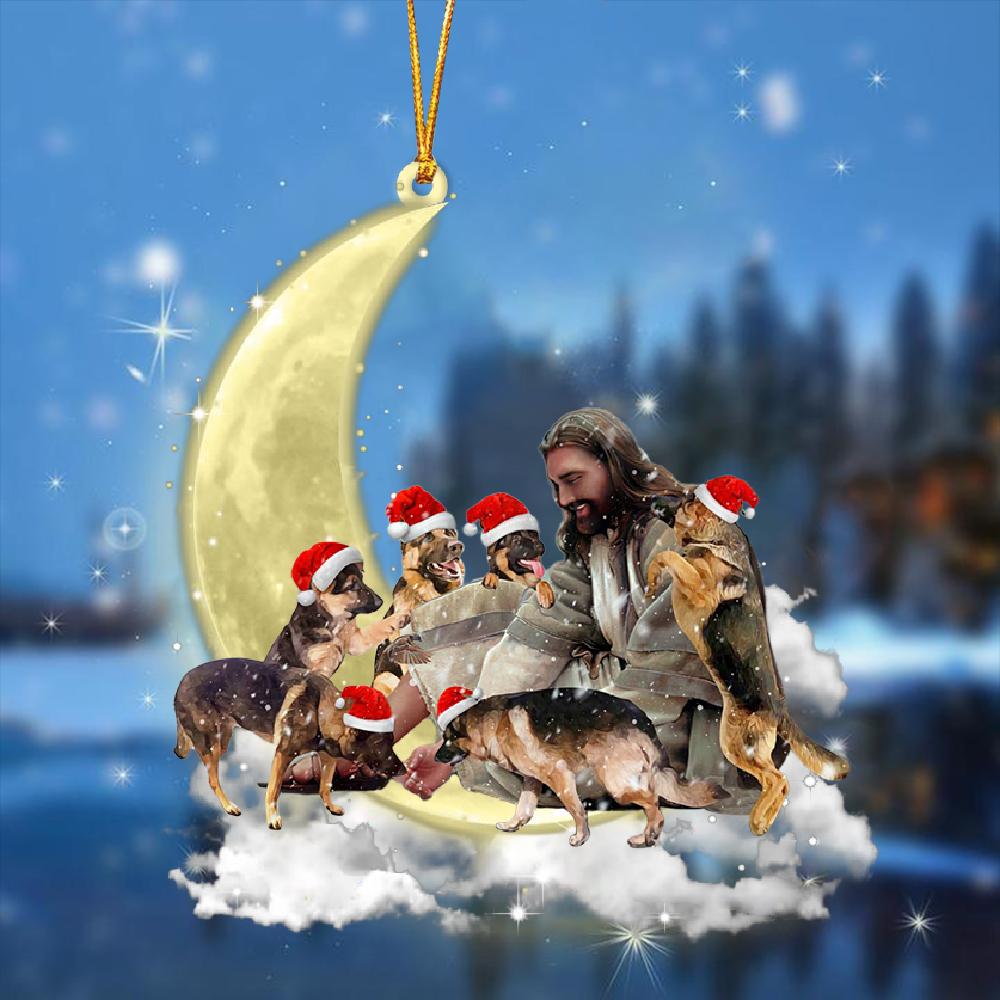 Jesus Surrounded By german shepherds On The Moon Ornament