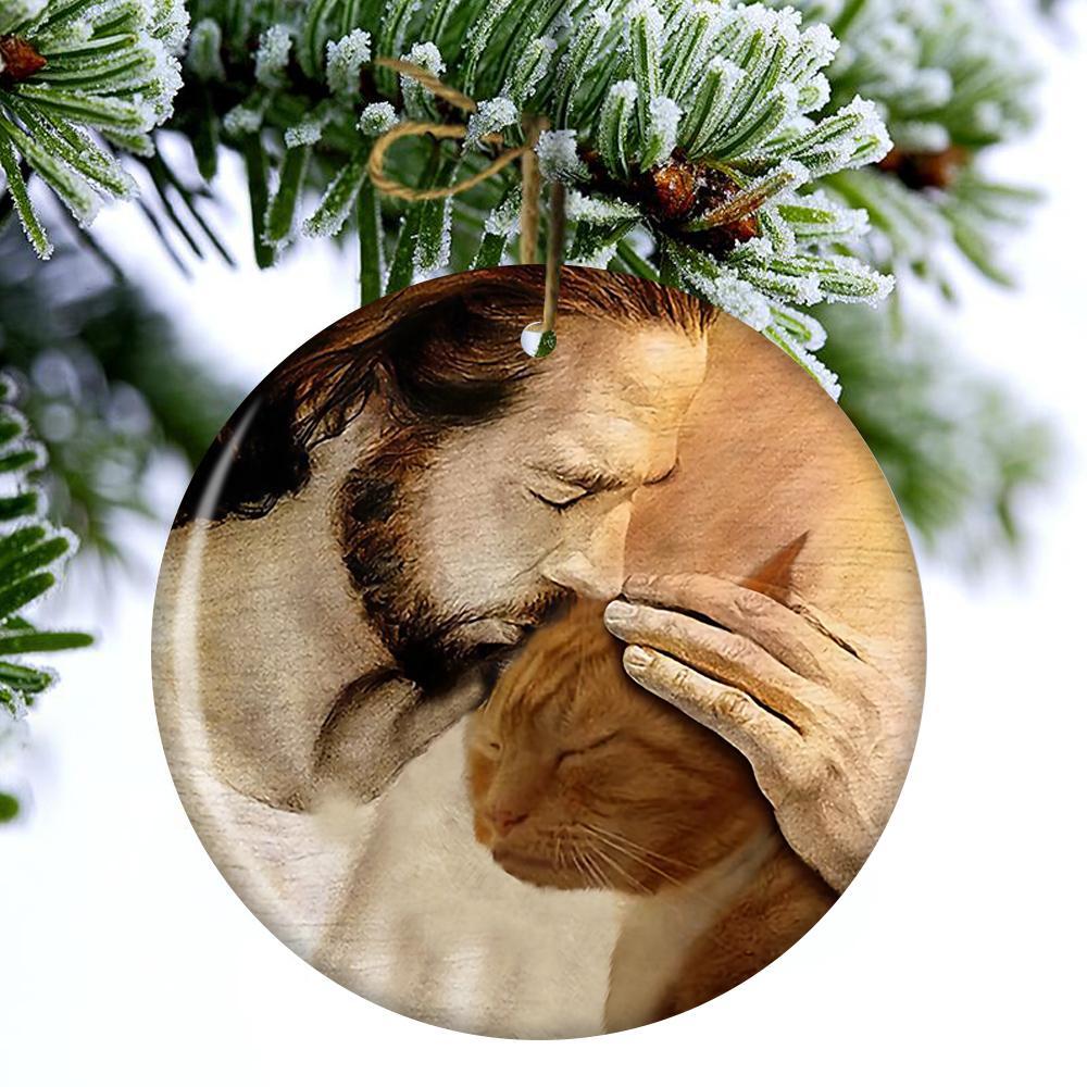 Ginger Cat With Jesus Porcelain/Ceramic Ornament