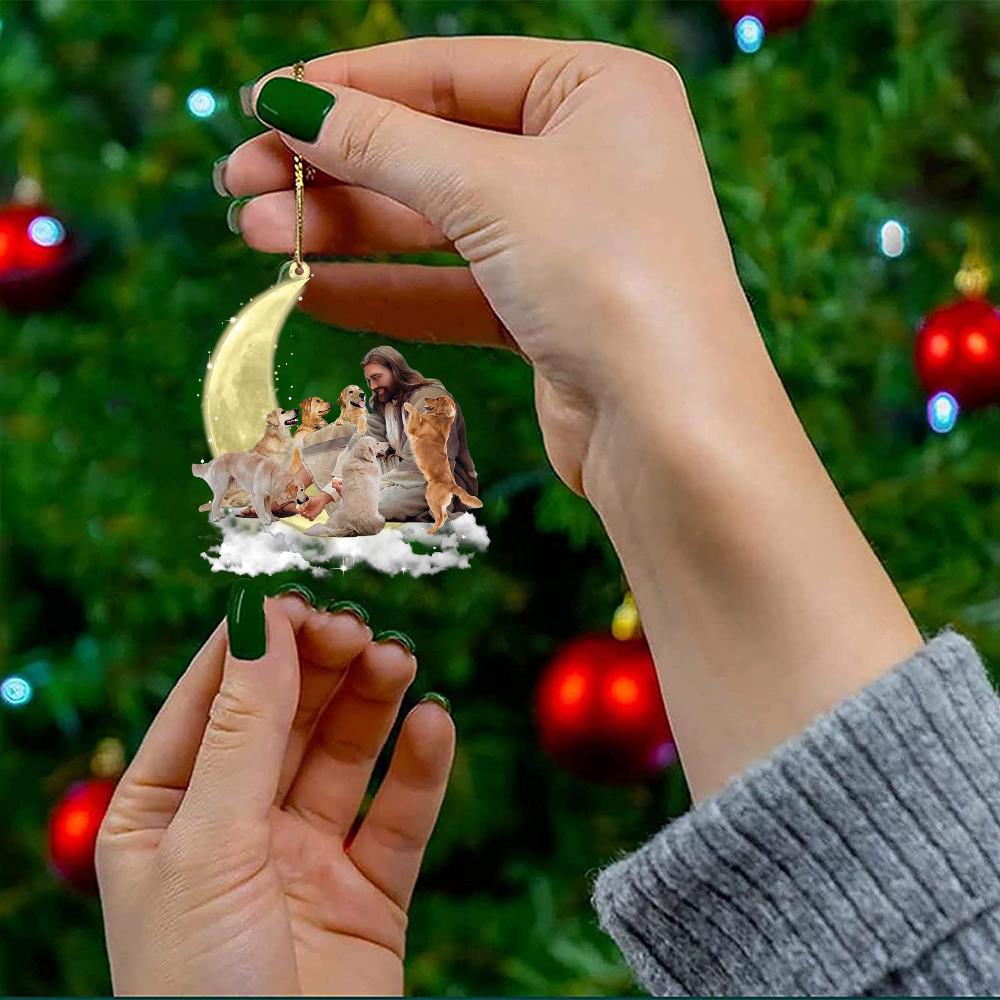 Jesus Surrounded By golden retriever On The Moon Ornament