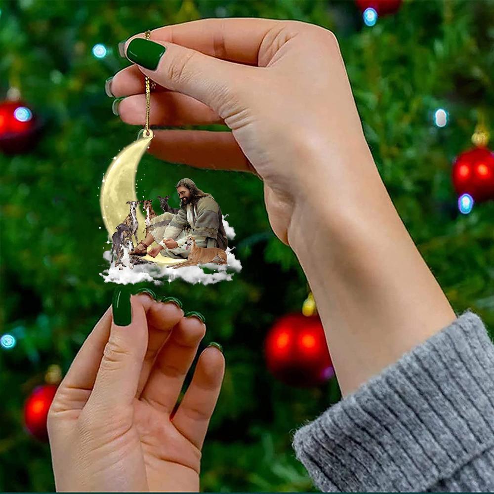 Jesus Surrounded By greyhounds On The Moon Ornament