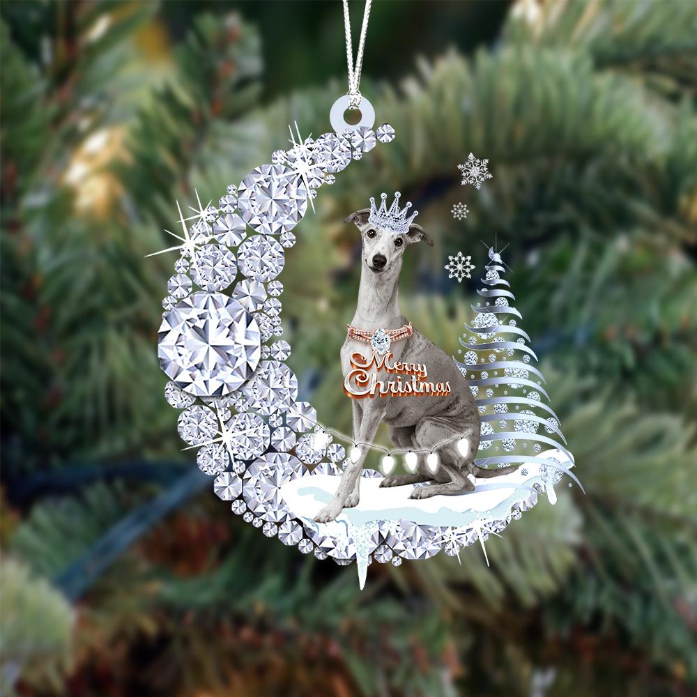 Greyhound 02 Diamond Moon Merry Christmas Ornament