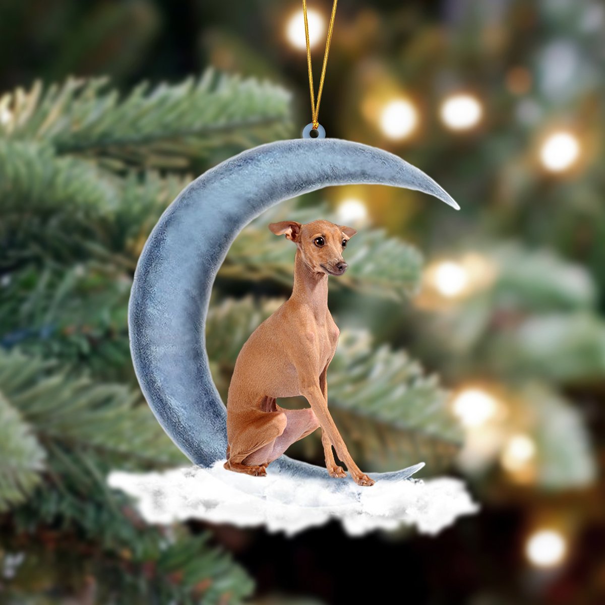 Greyhound Sits On The Moon Hanging Ornament