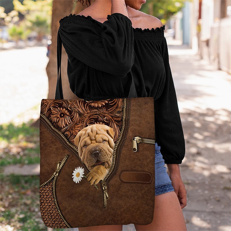 Shar Pei Holding Daisy Tote Bag