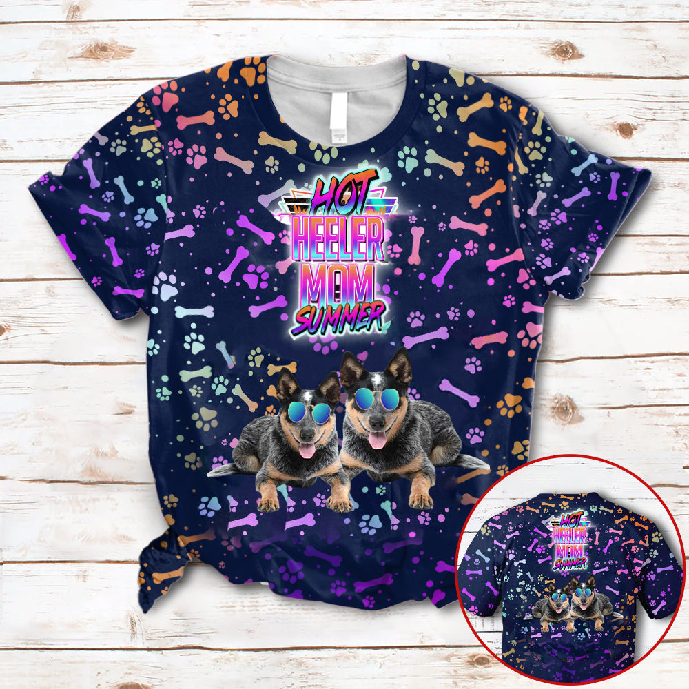 Hot heeler Mom Summer Neon Tropical Desing 3D All Over Print T-Shirt