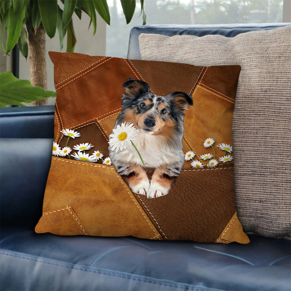 Shetland Sheepdog Holding Daisy Pillow Case