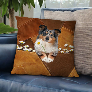 Shetland Sheepdog Holding Daisy Pillow Case