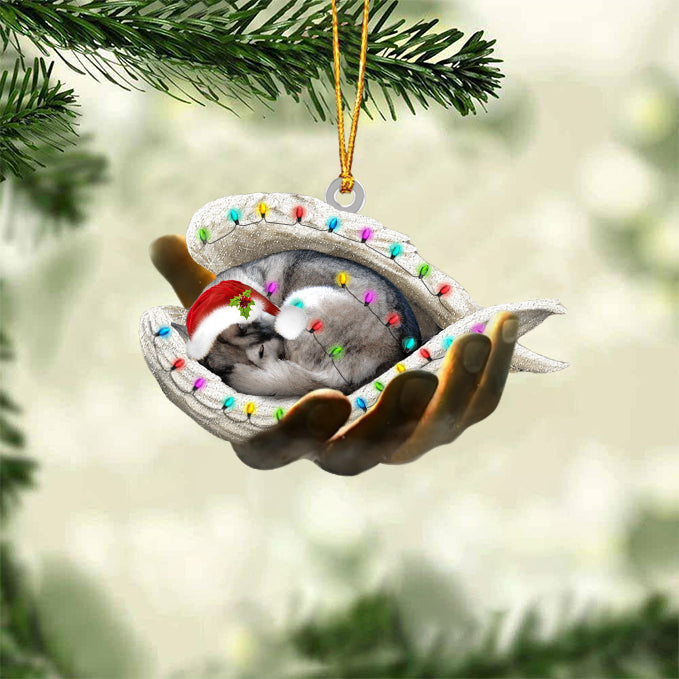 husky Sleeping Angel In God Hand Christmas Ornament