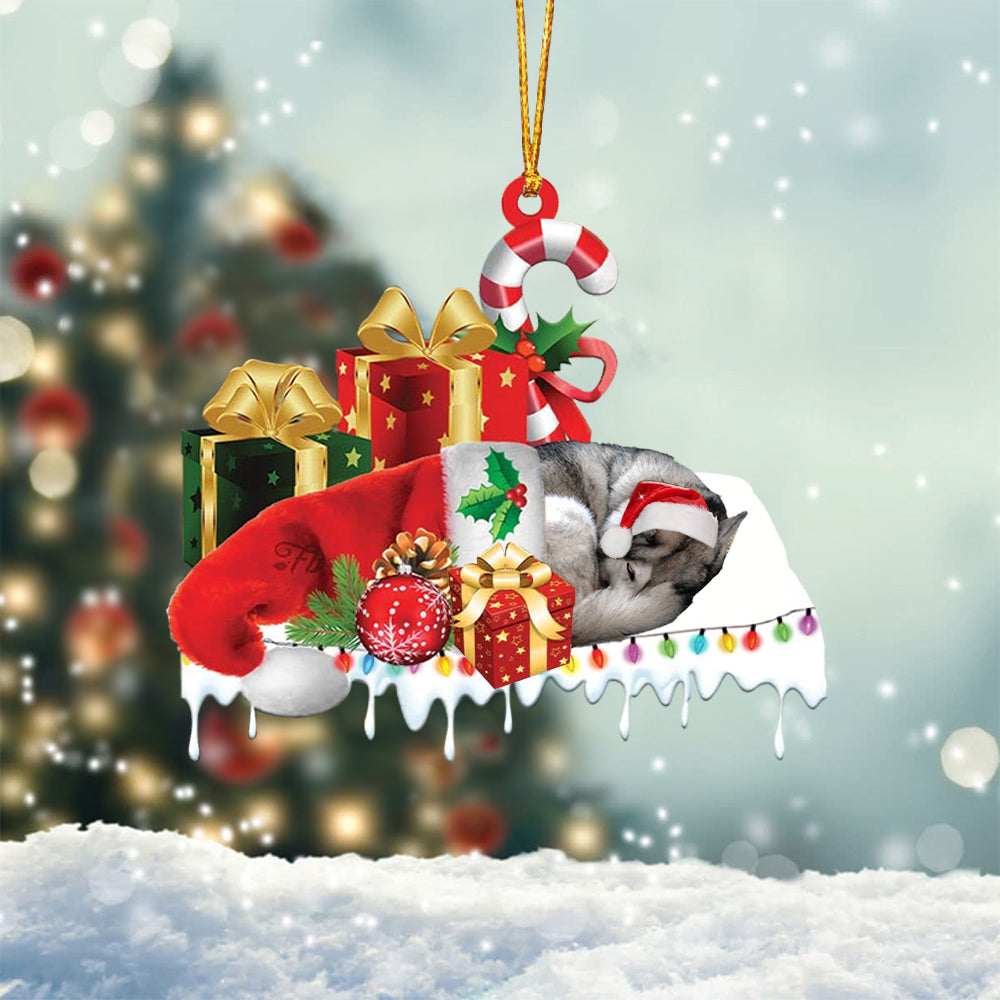 husky Merry Christmas Hanging Ornament-0211
