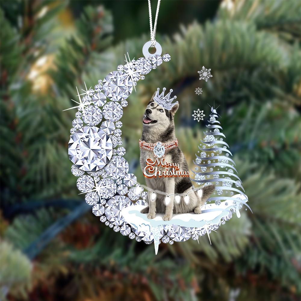 Husky Diamond Moon Merry Christmas Ornament