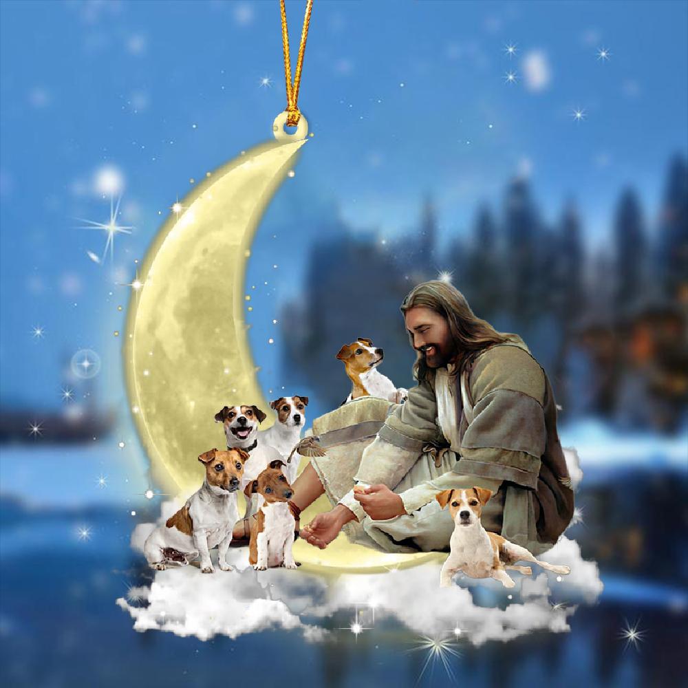 Jesus Surrounded By jack russell terriers On The Moon Ornament