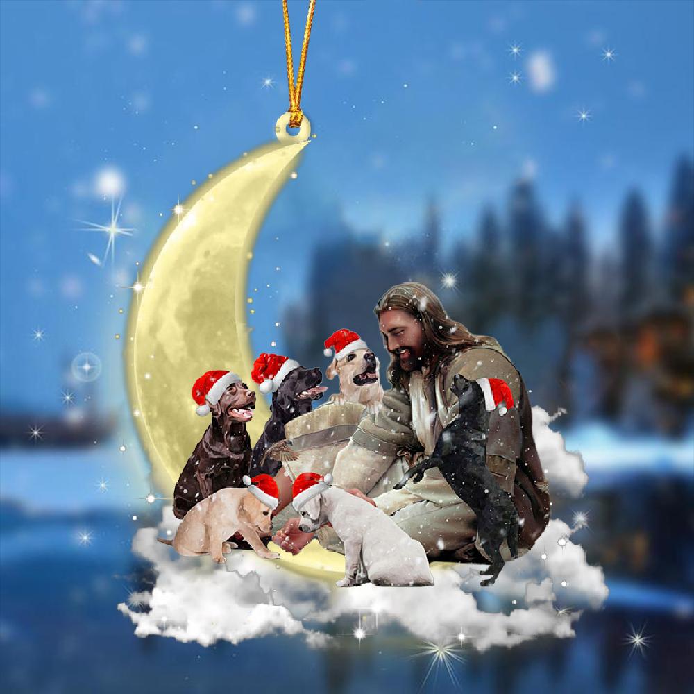 Jesus Surrounded By labradors On The Moon Ornament
