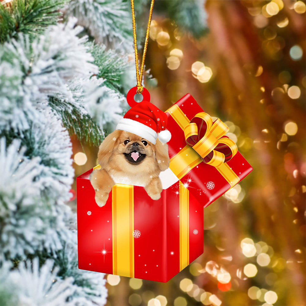 pekingese In Red Gift Box Christmas Ornament