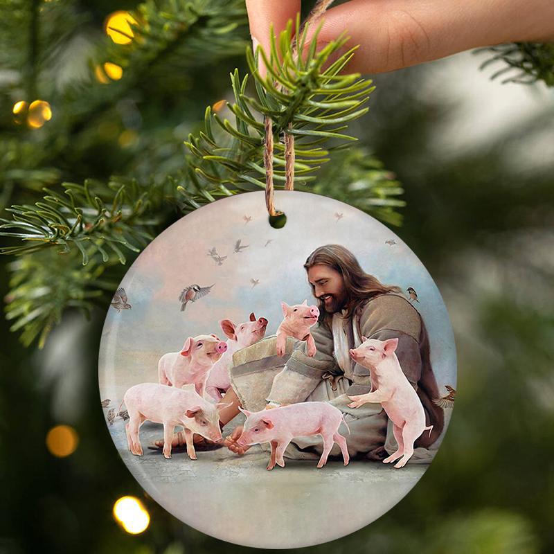 God Surrounded By Pigs Porcelain/Ceramic Ornament