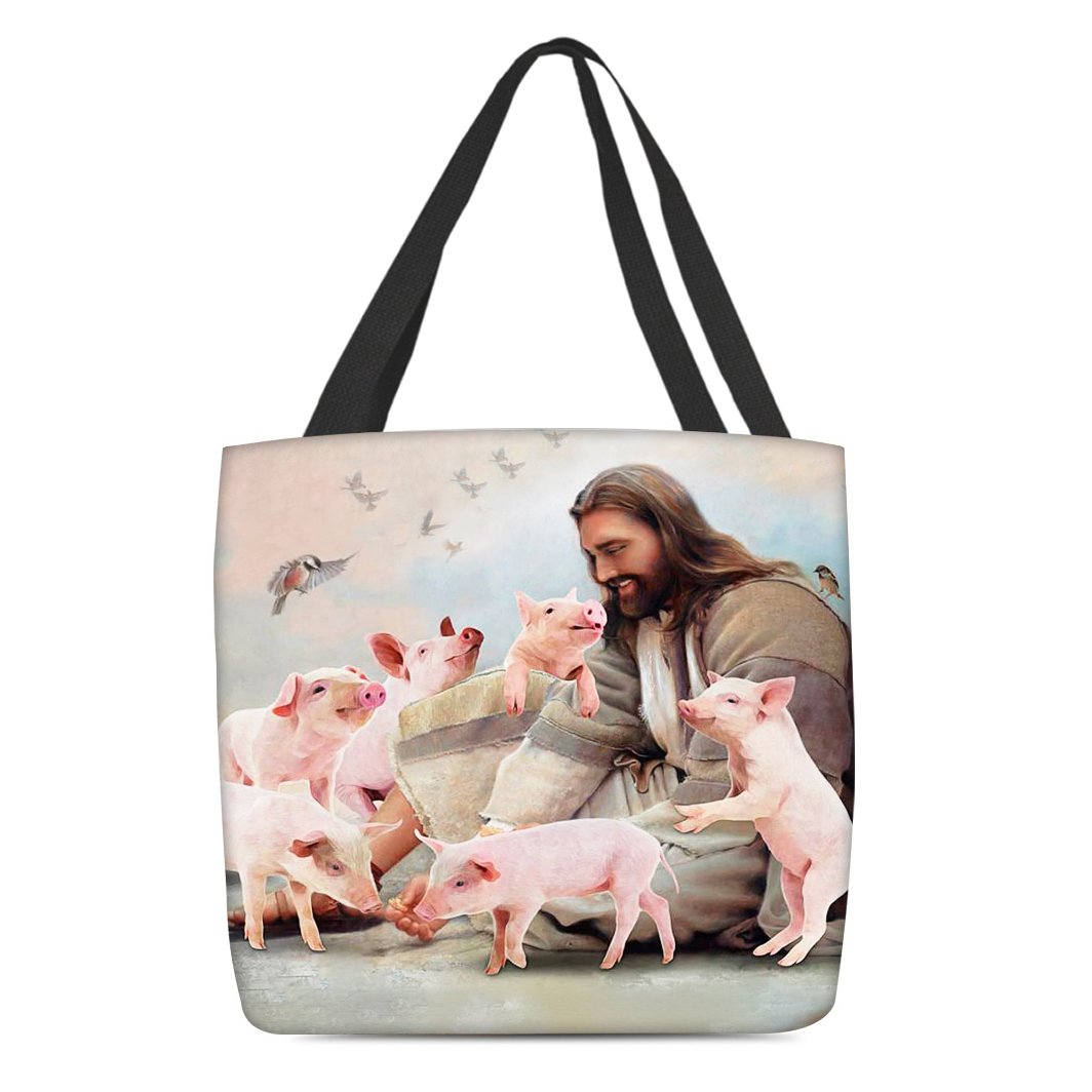 Jesus Surrounded By Pigs Tote Bag