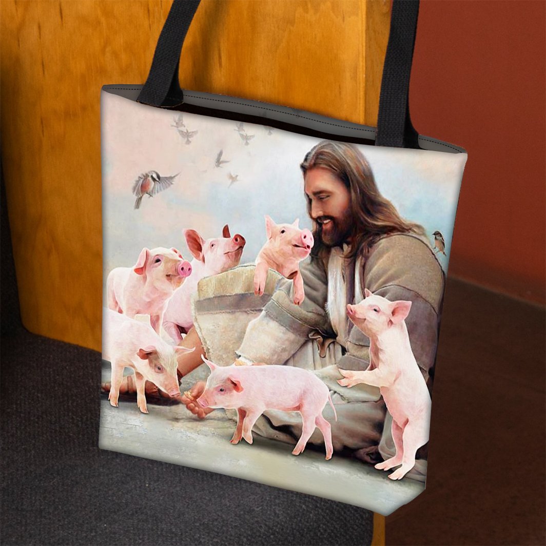 Jesus Surrounded By Pigs Tote Bag