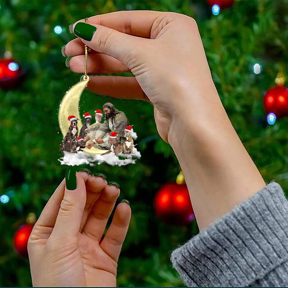 Jesus Surrounded By pitbulls02 The Moon Ornament