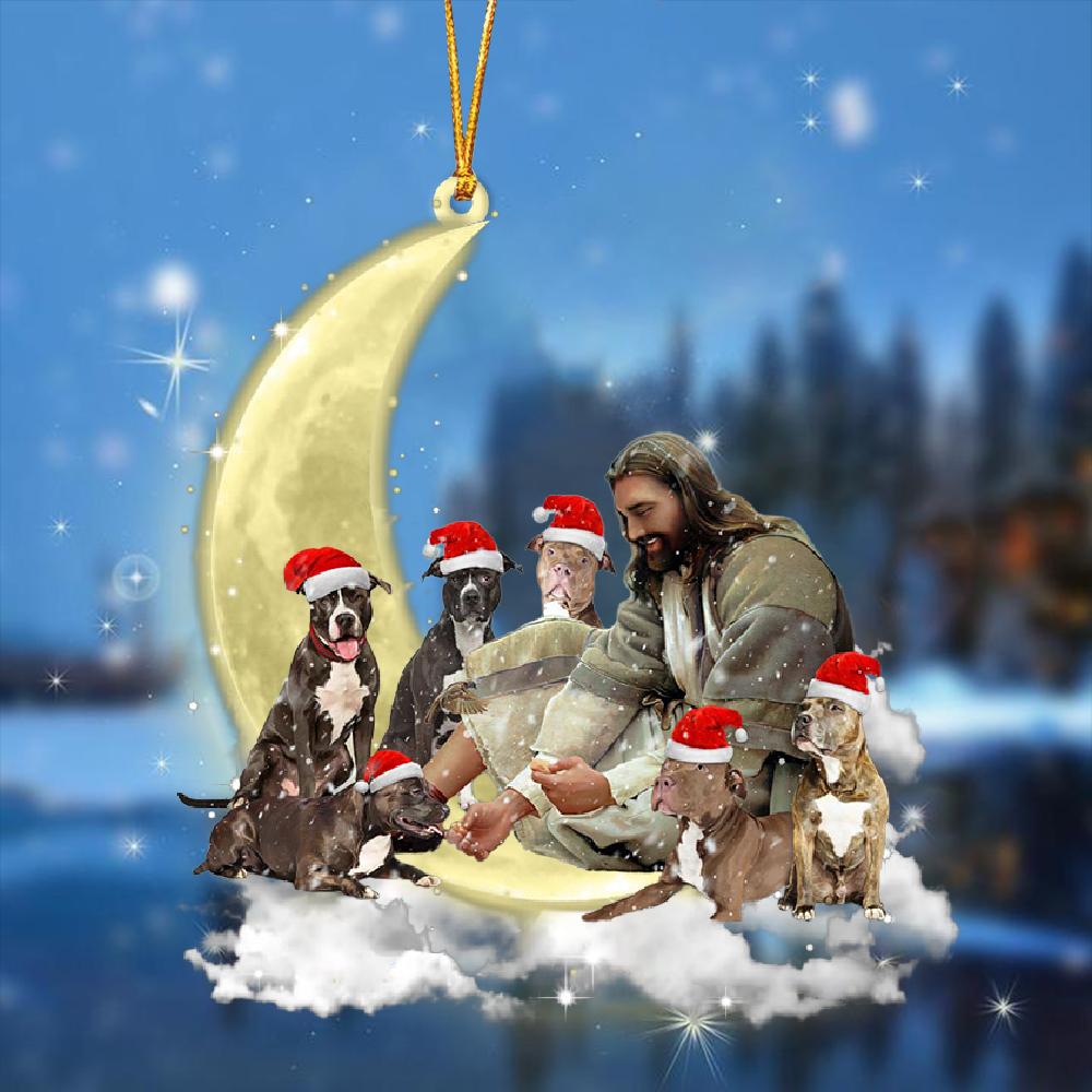 Jesus Surrounded By pitbulls02 The Moon Ornament