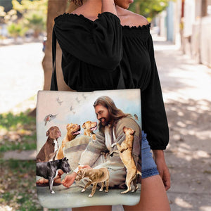 Jesus Surrounded By Pit Bulls Tote Bag