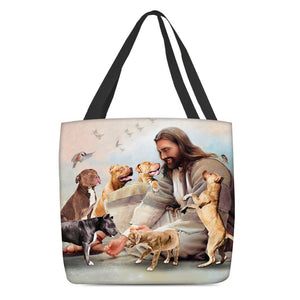 Jesus Surrounded By Pit Bulls Tote Bag