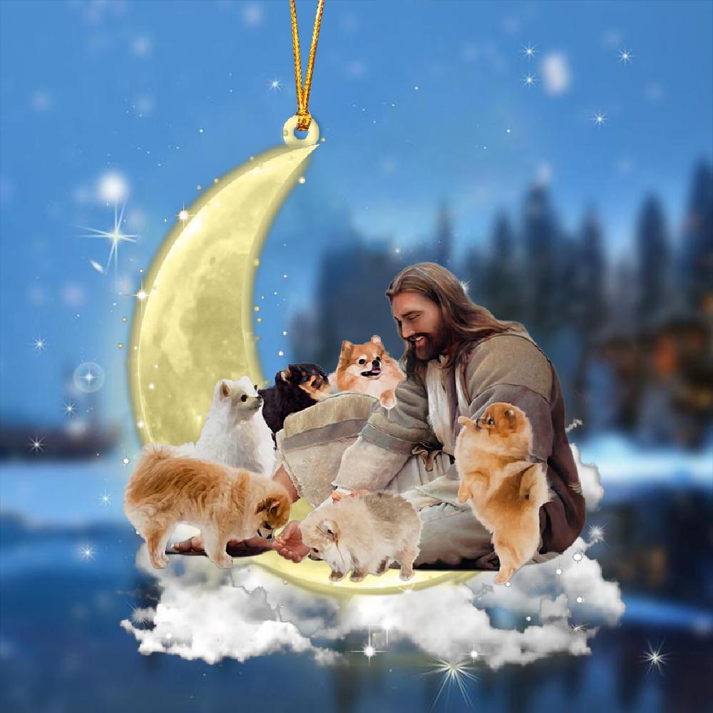 Jesus Surrounded By pomeranians The Moon Ornament