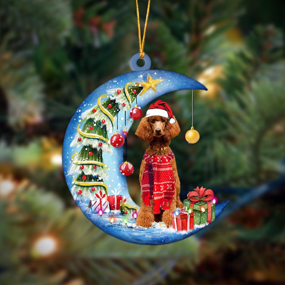 Poodle02 On The Moon Merry Christmas Hanging Ornament