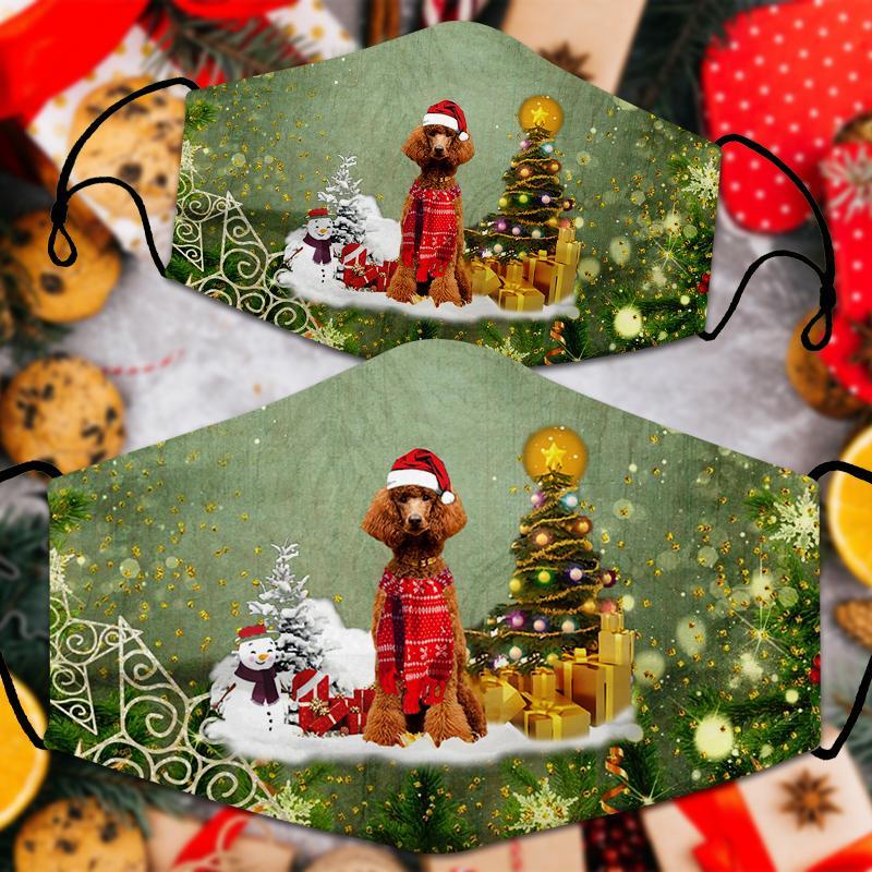 poodle01 Merry Christmas Face Mask