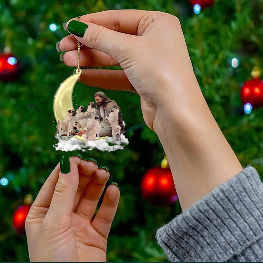 Jesus Surrounded By pugs On The Moon Ornament