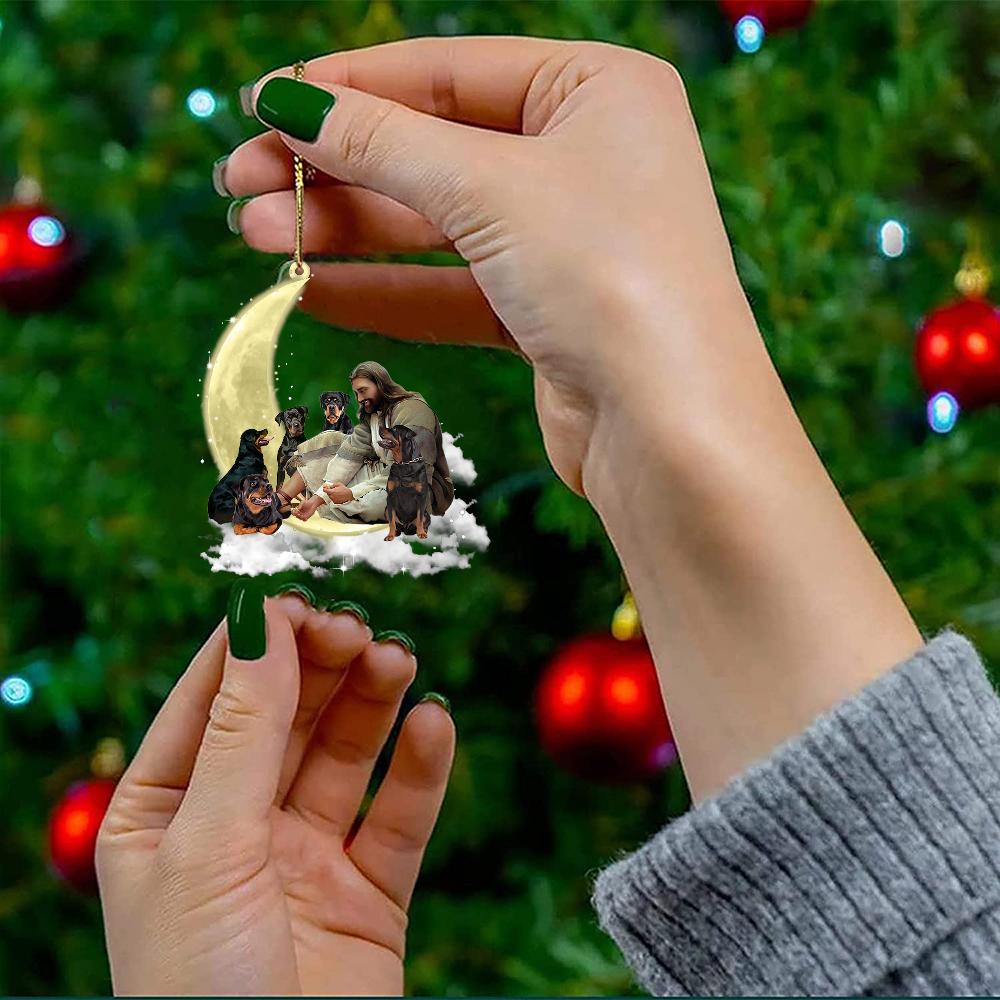 Jesus Surrounded By rottweilers On The Moon Ornament