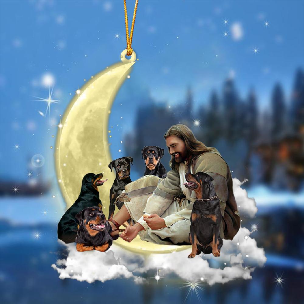 Jesus Surrounded By rottweilers On The Moon Ornament